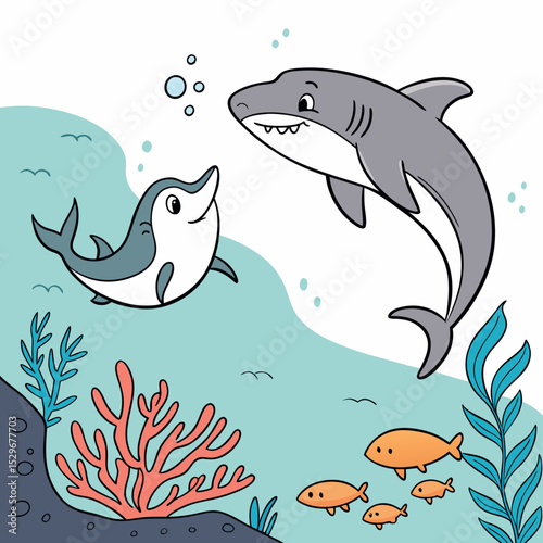 vector illustration of a set of cartoon fishes