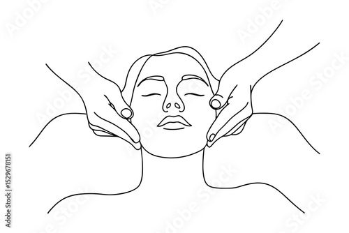 Relaxed woman receiving a facial massage line drawing