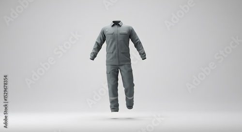 Grey Work Uniform 3D Render: Industrial Clothing Mockup for Safety and Workwear Design