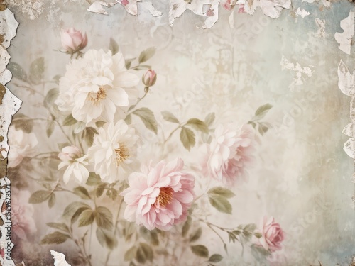 vintage floral background, pink roses on old paper.vintage paper.