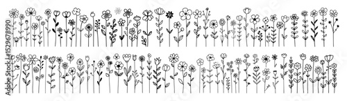 seamless flower borders with simple doodle floral elements