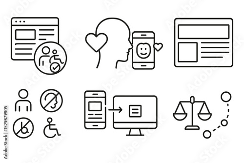 Inclusivity Icon Set. Line styleLine style icons of inclusivity: inclusive design, human-centered UX, emotional design, clear