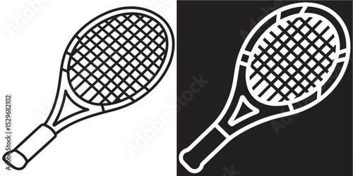 Two tennis racket icons, one white on black and the other black on white, likely for use in sports designs.