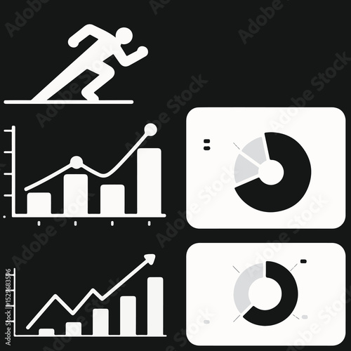  clip art style graphics of growth charts and a runner.