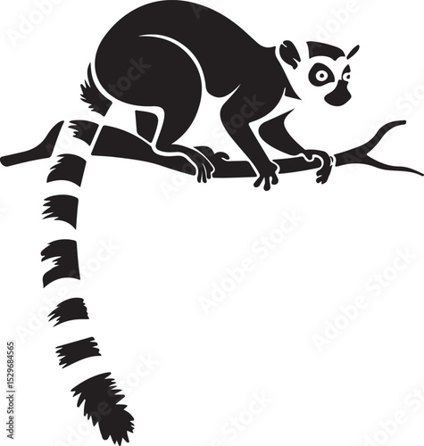 Charming Ring-Tailed Lemur Silhouette on Branch - Iconic Primate from Madagascar