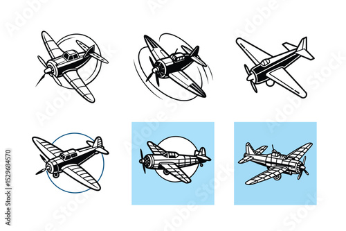 Vintage Airplane Illustrations Set for Design Projects