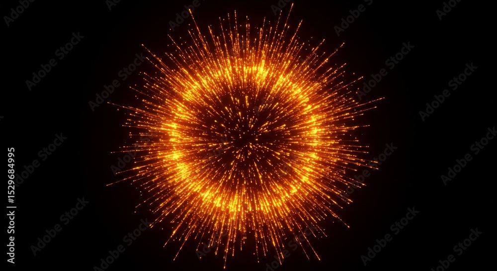 Abstract 3D Orange Explosion Particle Sphere on Black Background Abstract 3D Orange Explosion Particle Sphere on Black Background