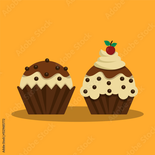 Chocolate Muffins and Cupcake with Flat design style