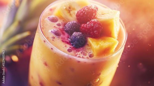 Tropical Smoothie Delight: A refreshing and vibrant smoothie, bursting with the colors of tropical fruits and promising a delightful, invigorating taste.