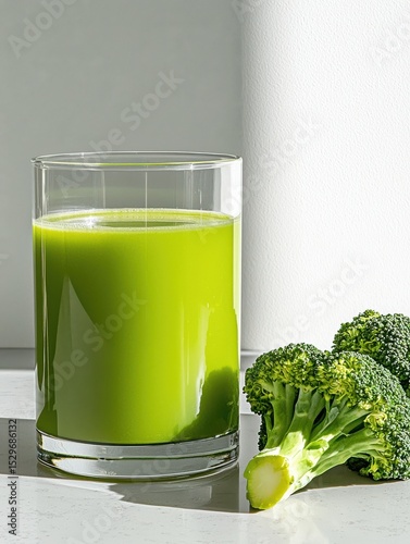 Refreshing Green Smoothie with Broccoli and Vegetables in a Clear Glass
