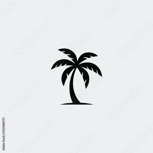 Minimal Palm Tree Silhouette - Tropical Coconut Tree Vector Icon
