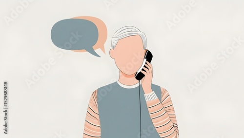 A faceless person offers support during a telephone conversation. Minimalist illustration for helplines, communication, and mental health concepts.