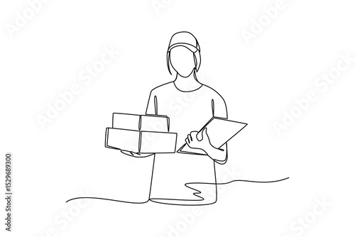 Delivery courier man carrying box package and notes. Safe delivery of goods concept. 3d vector people character illustration. Cartoon minimal style.