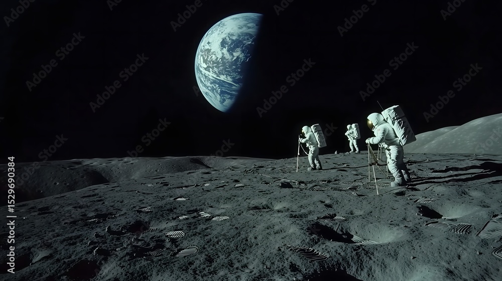 Obraz premium Lunar overview astronauts in space