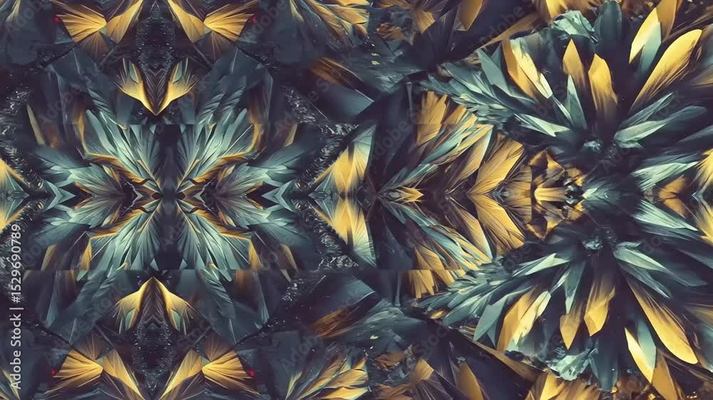 Abstract kaleidoscopic pattern featuring vibrant colors and intricate shapes, creating a mesmerizing visual effect