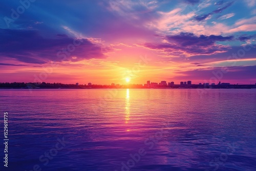 high detail picture of montreal over river at sunset