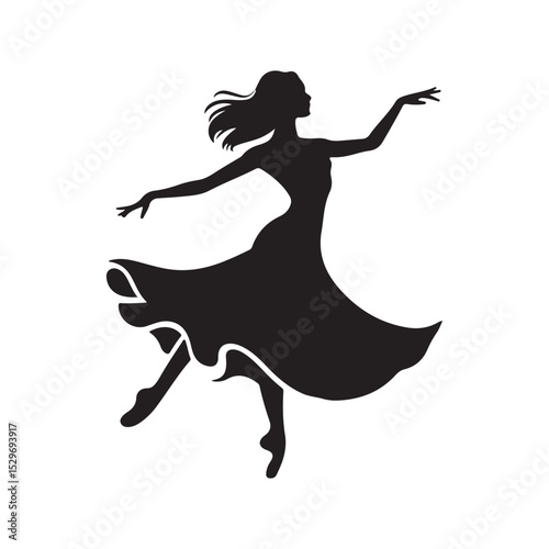 Female Dancer Silhouette in Flowing Dress - Capturing Movement and Artistic Expression