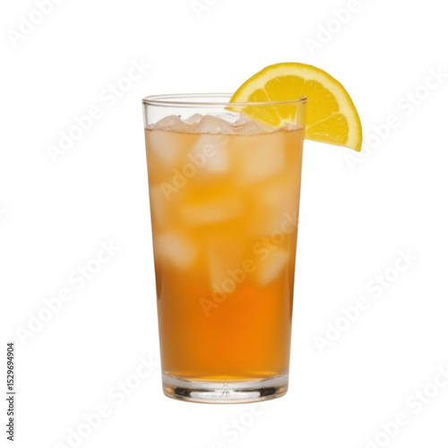 Summer Citrus Cool: A refreshing tall glass of iced tea, adorned with a vibrant lemon wedge, embodies a simple yet satisfying refreshment perfect for a warm day.