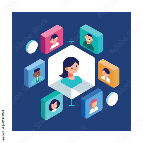 Video Conference Call Isometric Concept