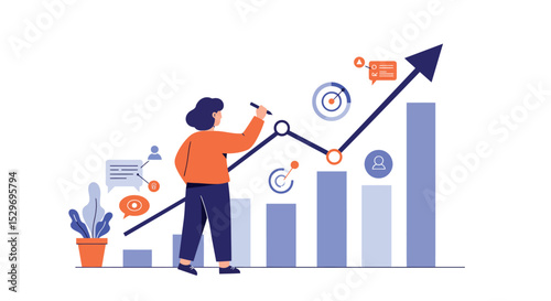 Analyzing business growth with data visualization and analytics for maximum efficiency vector illustration