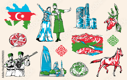 Azerbaijan Vector Icons Pack – Flag, Architecture, and Cultural Elements