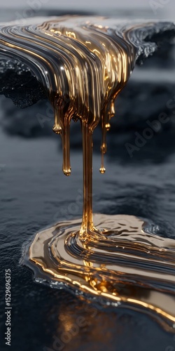 Golden Stream Deposition, Luxurious Metal Spread Forming Beautiful Patterns on Dark Base Style