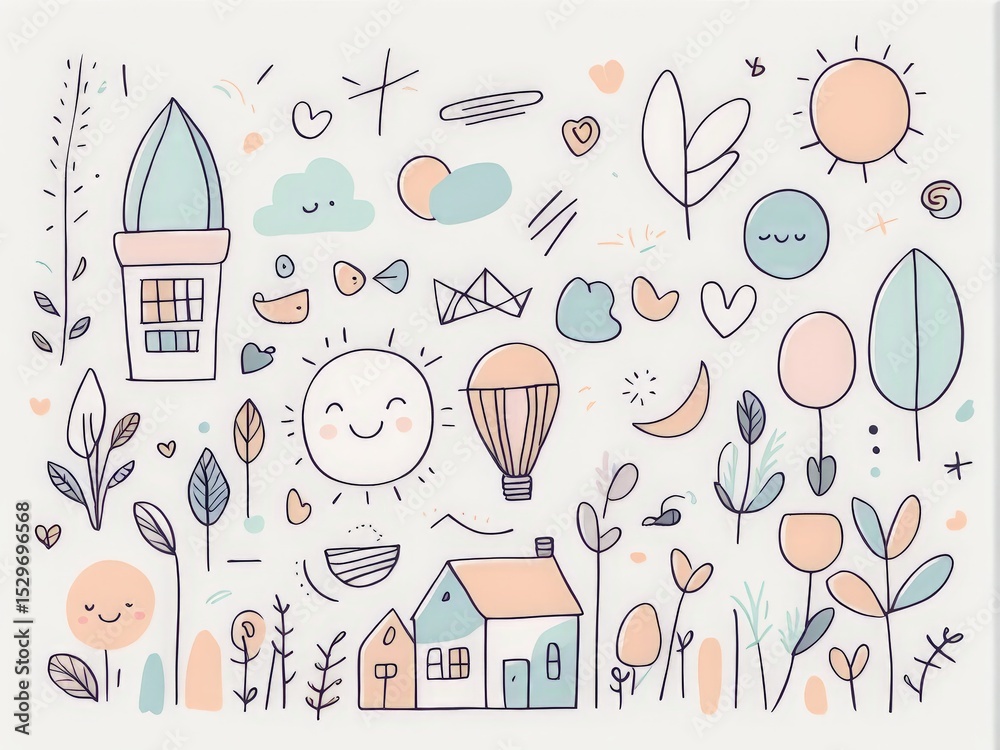 Naklejka premium hand drawing doodle style illustration of happy easter eggs and flowers. vector for greeting card poster