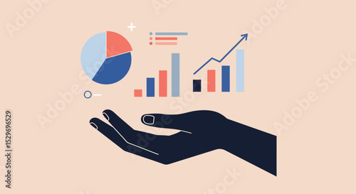 Data analysis and financial growth concept with graphs and charts for business presentation vector illustration