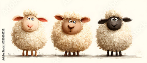 Three sheep are standing in a row