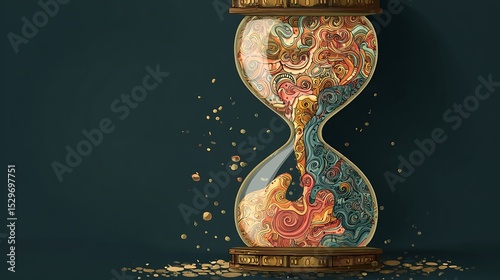 explore the concept of time passing in the mind with a vintage hourglass filled with swirling thoughts, a mental psychology banner .