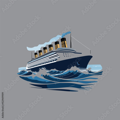Vintage ocean liner sailing through waves