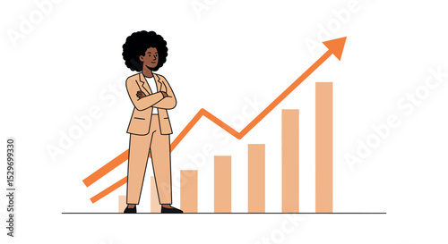 Business growth concept with confident professional and rising bar graph for success motivation vector illustration