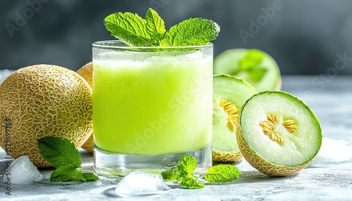 Refreshing Green Cucumber Cocktail with Mint Garnish and Ice in a Glass