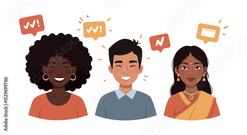 Diverse team communication and collaboration concept for multicultural workplaces vector illustration