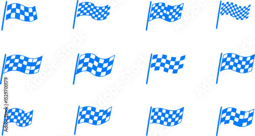 Checkered Flag Set - Blue and White Racing Flags