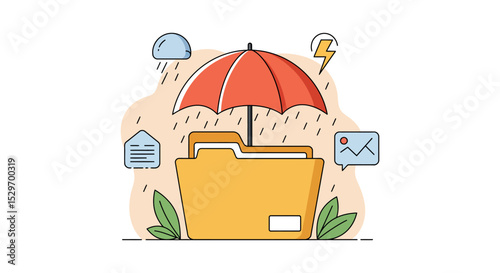 Weather protection and data security concept with umbrella and folder icon vector illustration