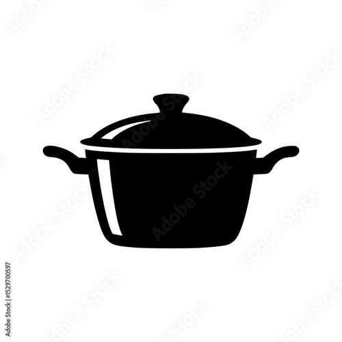 Black silhouette of a cooking pot with handles and lid