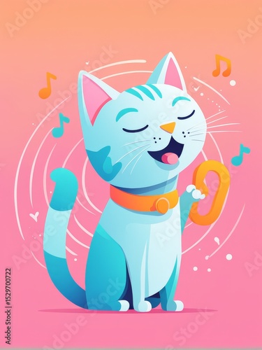 cute cat listening music with headphones