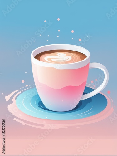 coffee latte in a cup on the table.coffee table.