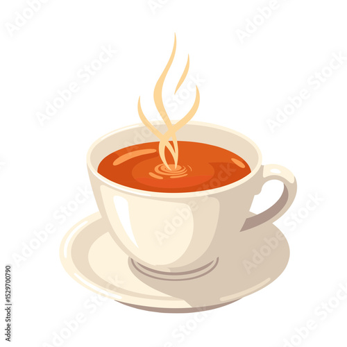 Hot white tea in a cup with steam on a saucer  