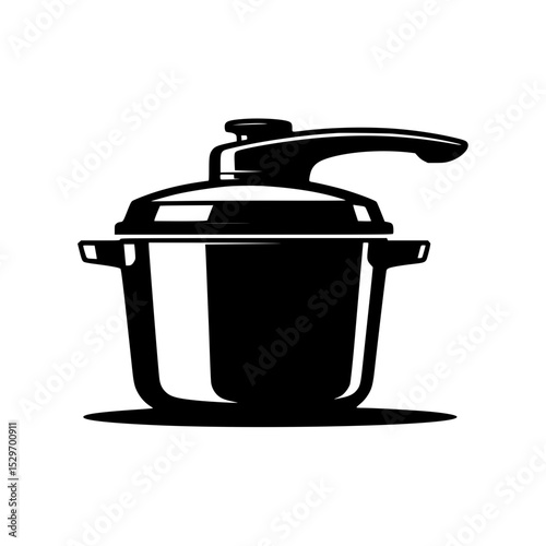 Black silhouette of a pressure cooker with handle and lid