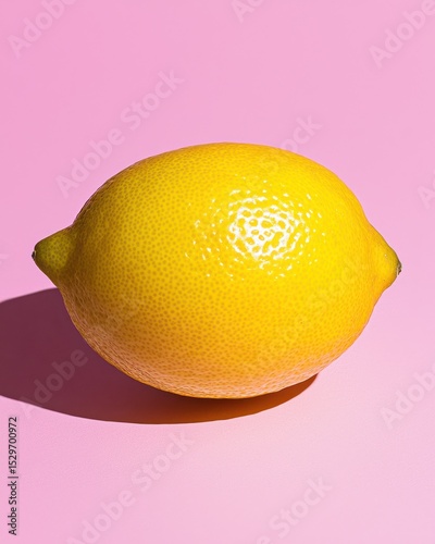 Bright Yellow Lemon on Pink Background with Smooth Texture and Shine