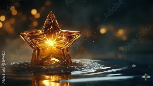 A shimmering glass star rises from the water, surrounded by gentle waves and soft glimmers of light. The tranquil atmosphere evokes a sense of calm and wonder.