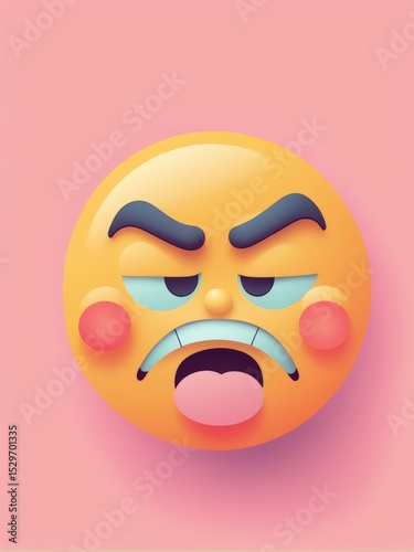 angry face with emoji emoticon. 3d image