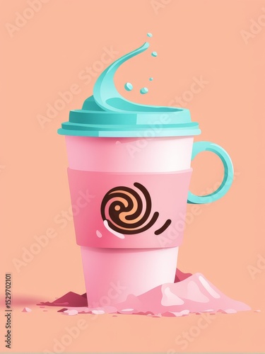 cup of coffee on pink background