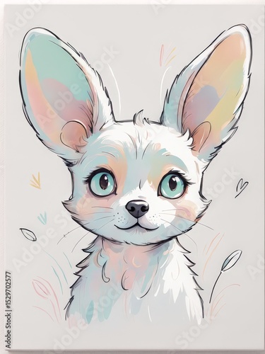 watercolor illustration of a cute fox with big eyes