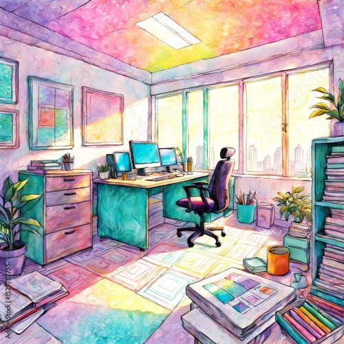 interior sketch of a modern office