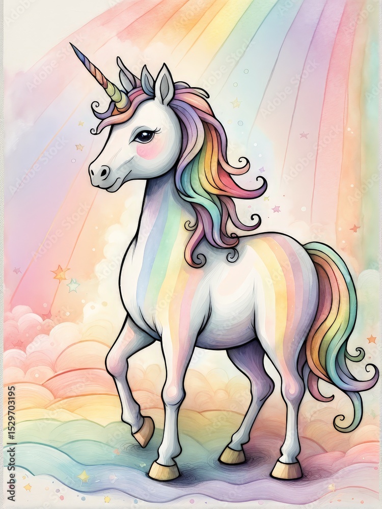 Naklejka premium unicorn and rainbow illustration