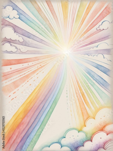 rainbow background. sky and clouds with sun stars.rainbow stars.