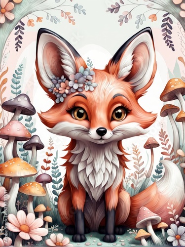 cute cartoon fox in the forest